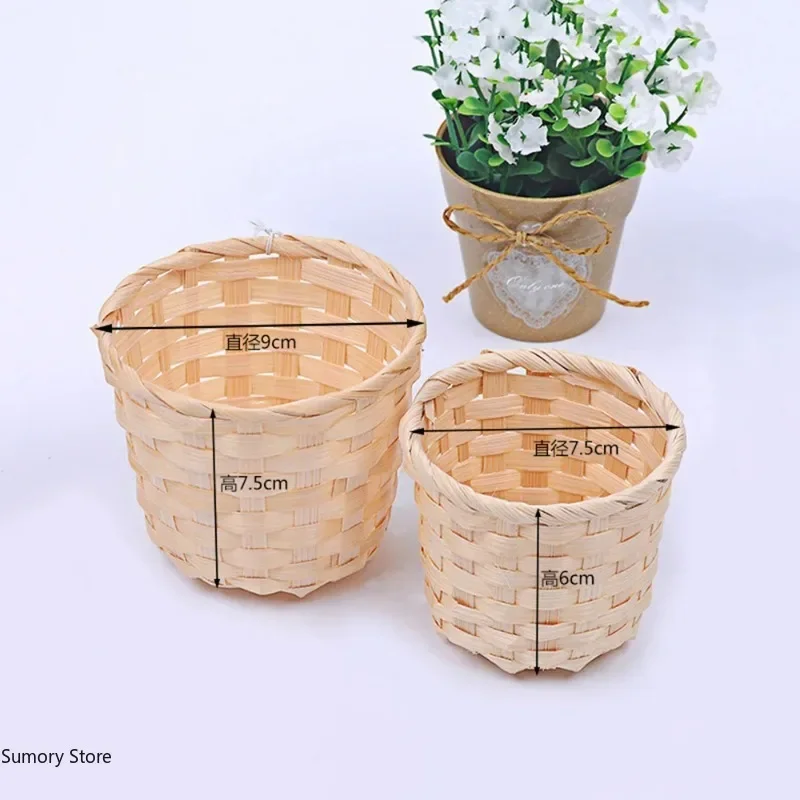 Vaso de flores de jardim de bambu feito à mão, palha, retalhos, vime, rattan, armazenamento de ervas marinhas, berçário, cesta de vime, organizador,