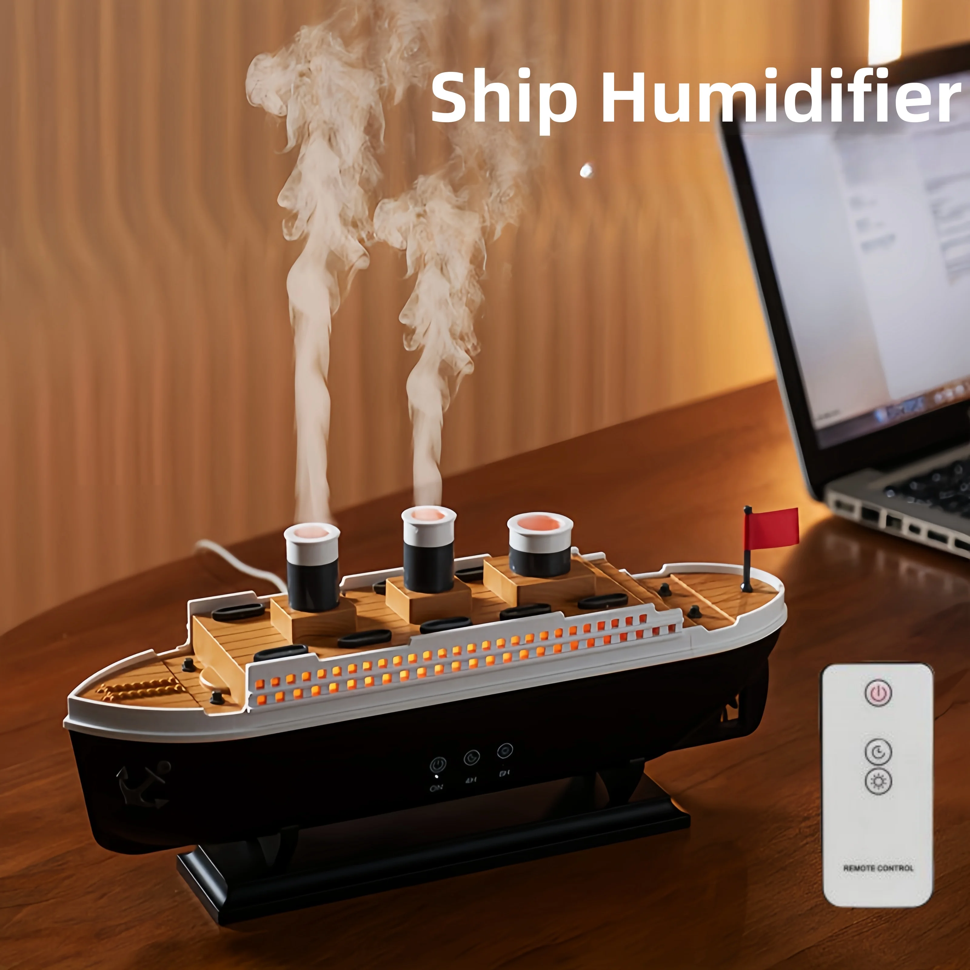 2026 New Upgrade Titanic Ship Model Air Humidifier Remote Control Home 250ml Essential Oil Jellyfish Smoke Ring Spray Aroma Diff