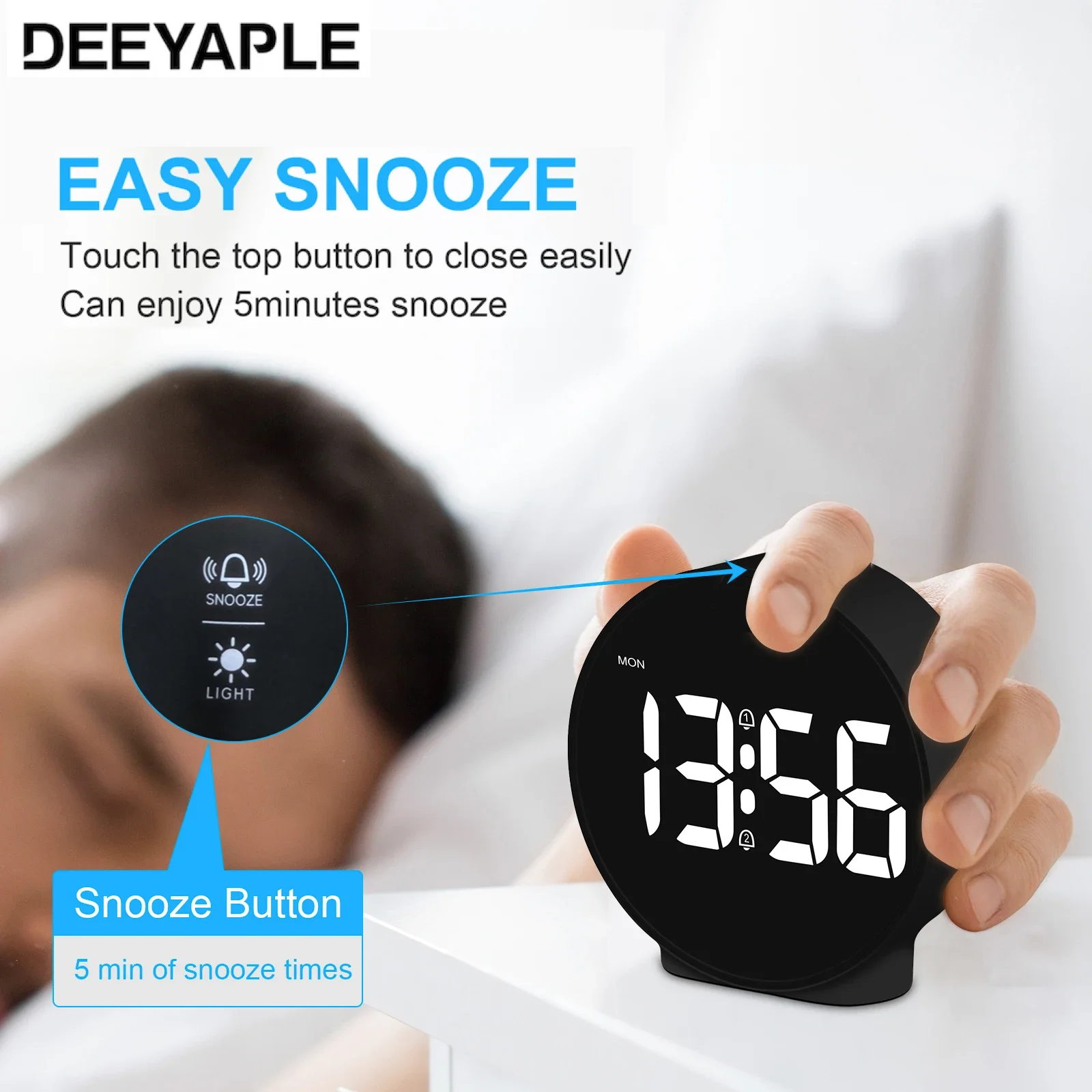 [BR STOCK] Deeyaple LED Table Clock Digital Alarm Snooze Display Time Night Light Desktop Round Clock USB Alarm Clock Home Decor