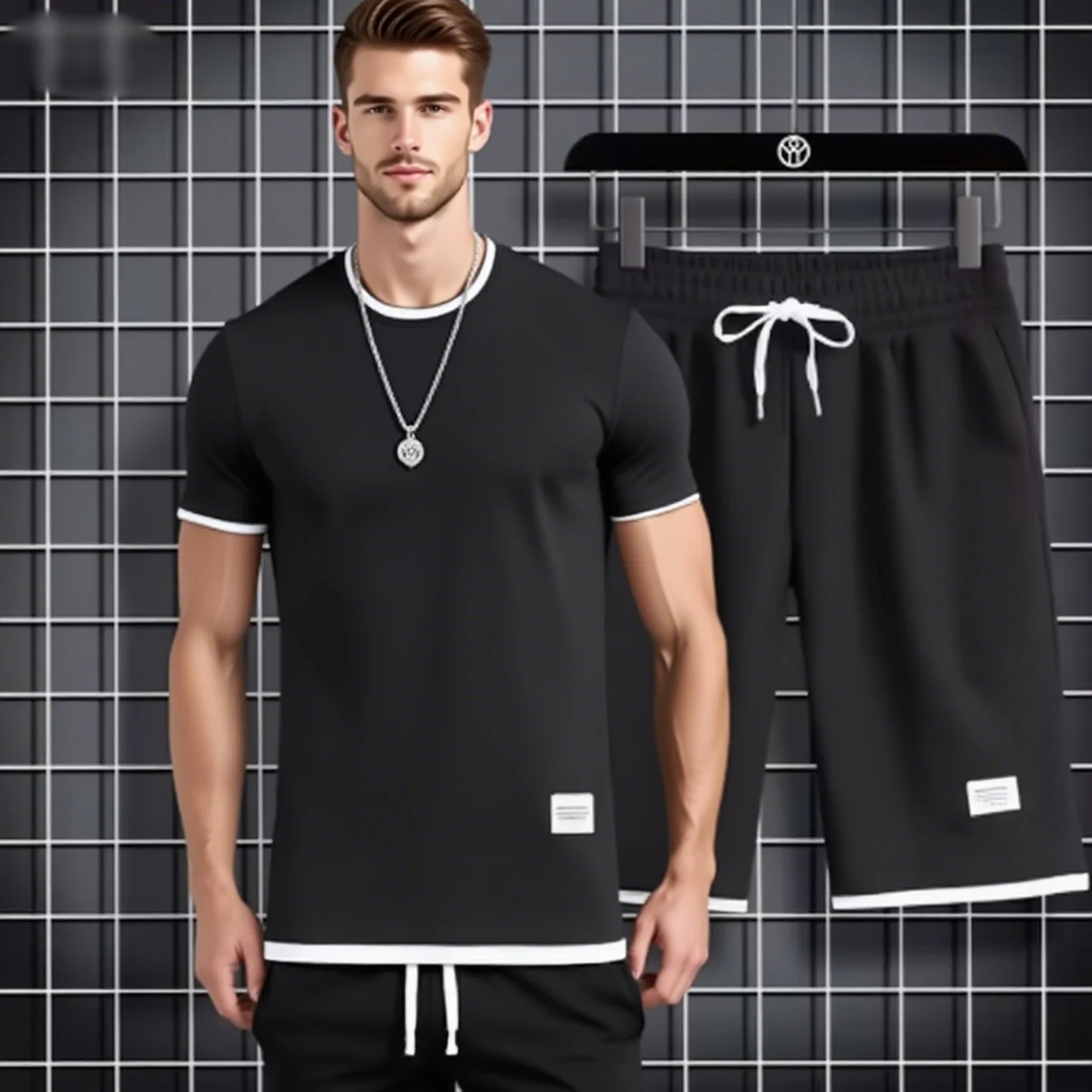

2026 Men's Summer Waffle Set Brand Fashion Casual T-shirt+Shorts Set Men's Sports Set Loose and Comfortable Two Piece Set