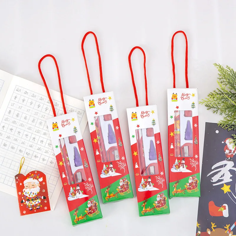 New Handheld Christmas Pencil Stationery Set Five in One Learning Set Gift Box Kindergarten Primary School Reward Gift