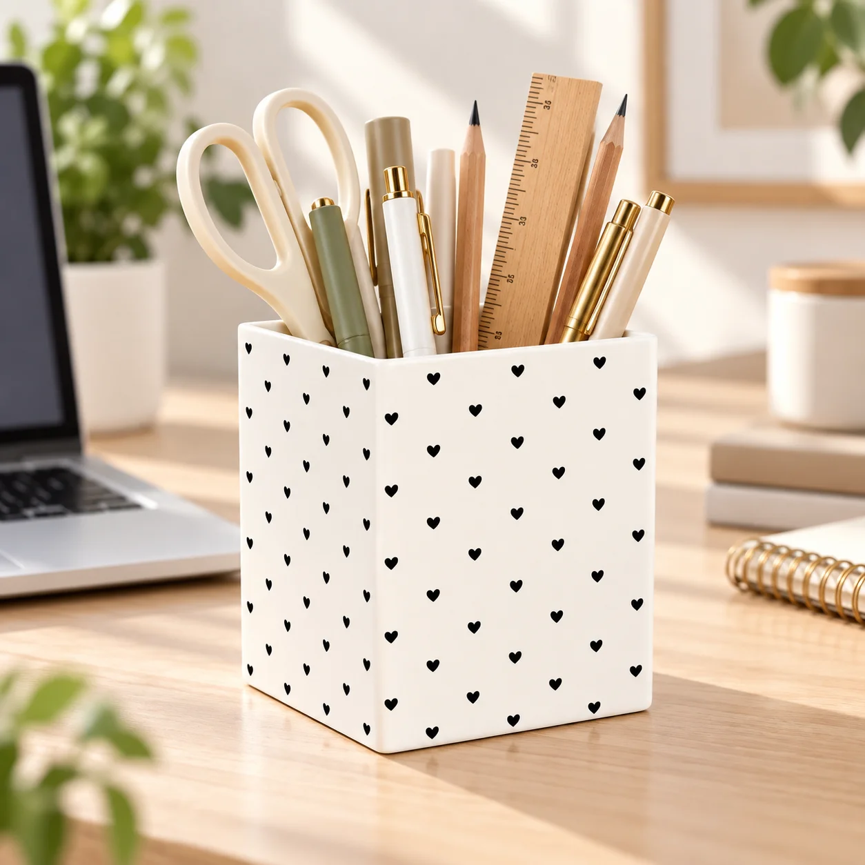 Plastic Storage Box Heart Print Organizer Desktop Pen Holder Kitchen Utensil Container Makeup Brush Holder Bathroom Storage Cup