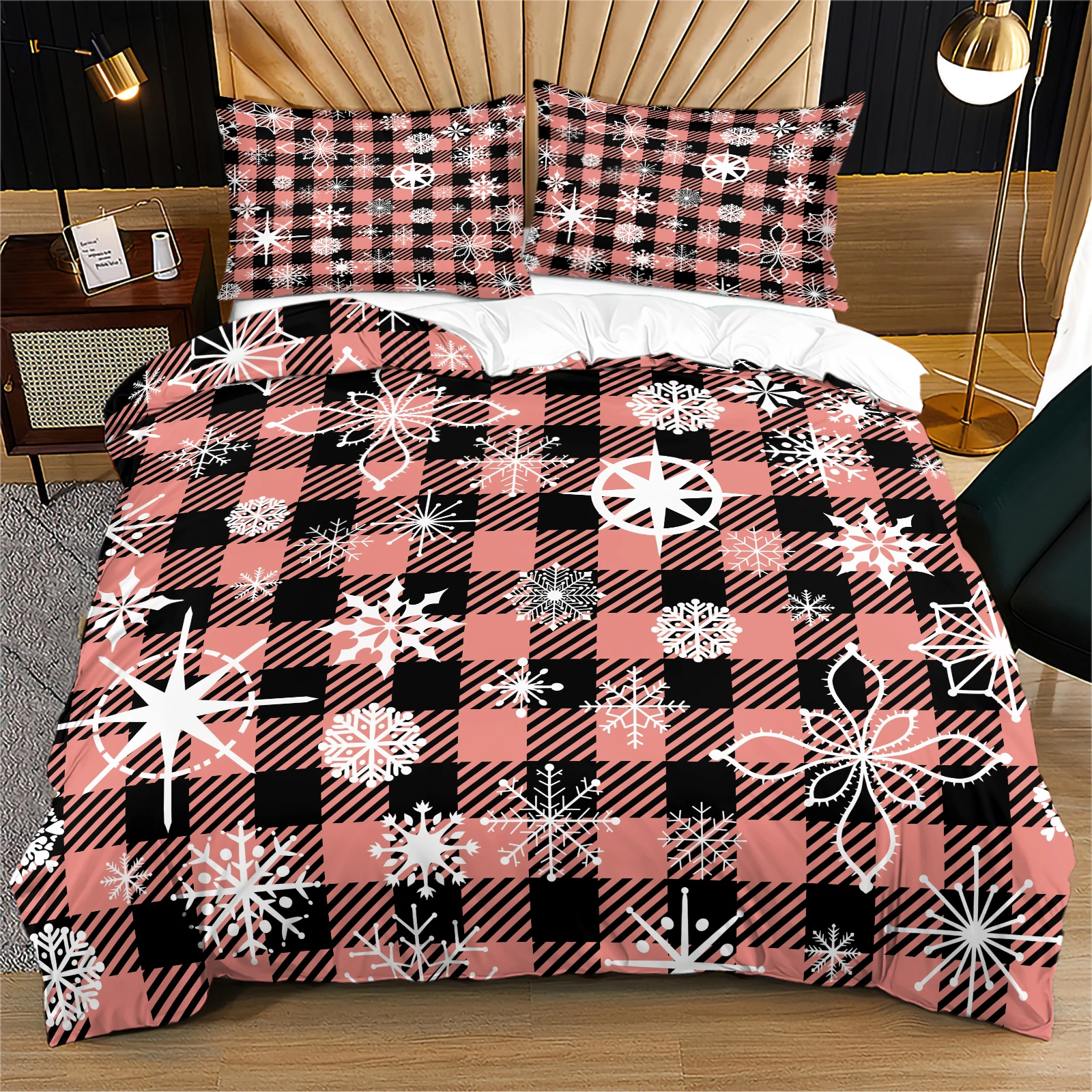 Christmas Buffalo Check Duvet Cover Bedding Set Skin‑Friendly Microfiber 2/3‑Piece Kit Perfect Holiday Gift