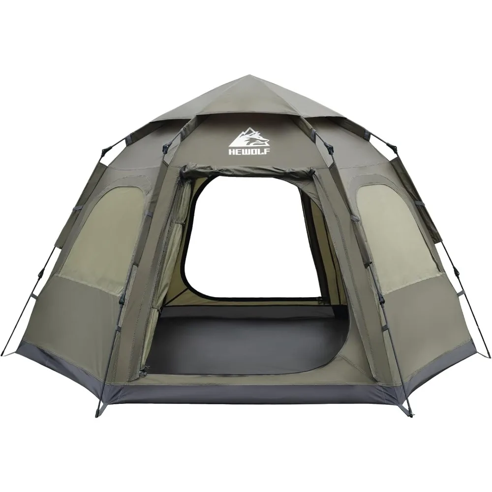 

Hewolf 2/3/4 Person Camping Tent - Instant Pop Up Waterproof 2 Doors Tent with Easy Setup | 3-Season Hexagonal Dome Design for F