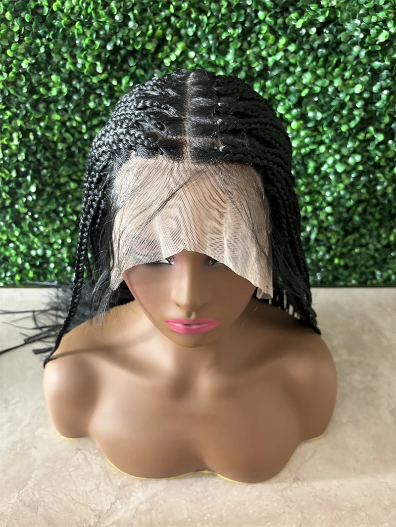 Women Box Braided Wigs Synthetic Knotless Braids Wig Frontal Lace Braiding Hair Wig Baby Hair Lace Front Curly Braid Wig