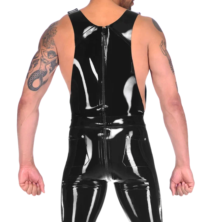 100% Latex Catsuit Gummi Schwarz Overall Hose Cosplay Kostüm Bodysuit 0,4mm S-XXL