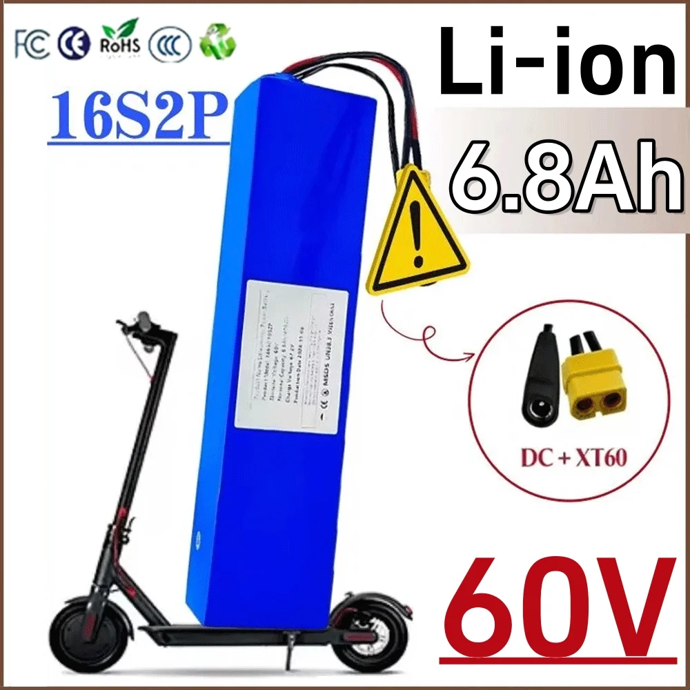 

Electric Scooter Lithium Battery 60V 6800mAh 67.2V 16S2P 18650 Cell 1000W BMS Protection With Plug Charger