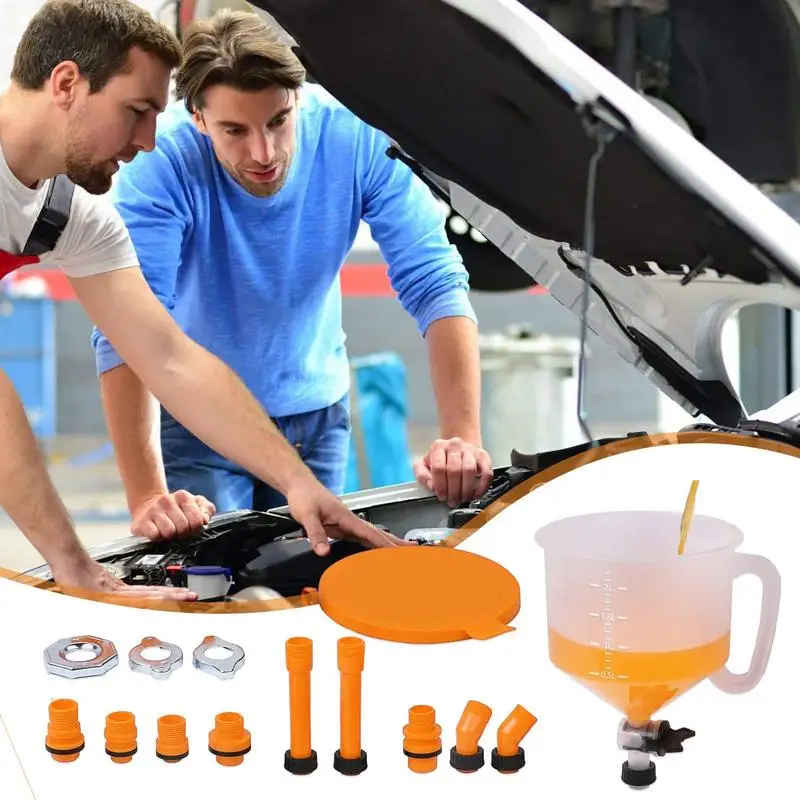 No-Spill Coolant Funnel Kit Car Radiator Coolant Filling Funnel Kit Radiator Spill Free Funnel 15pcs Antifreeze Funnel With