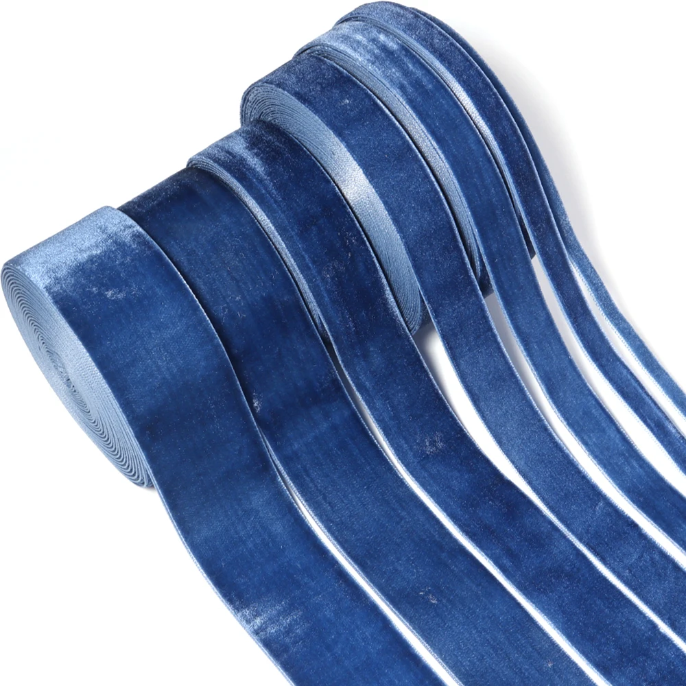10yards/lot 6/10/15/20/25/32/38mm Deep Blue Single Face Flocking Ribbons For DIY Bouquet Gifts Wrapping Wedding Party Decoration