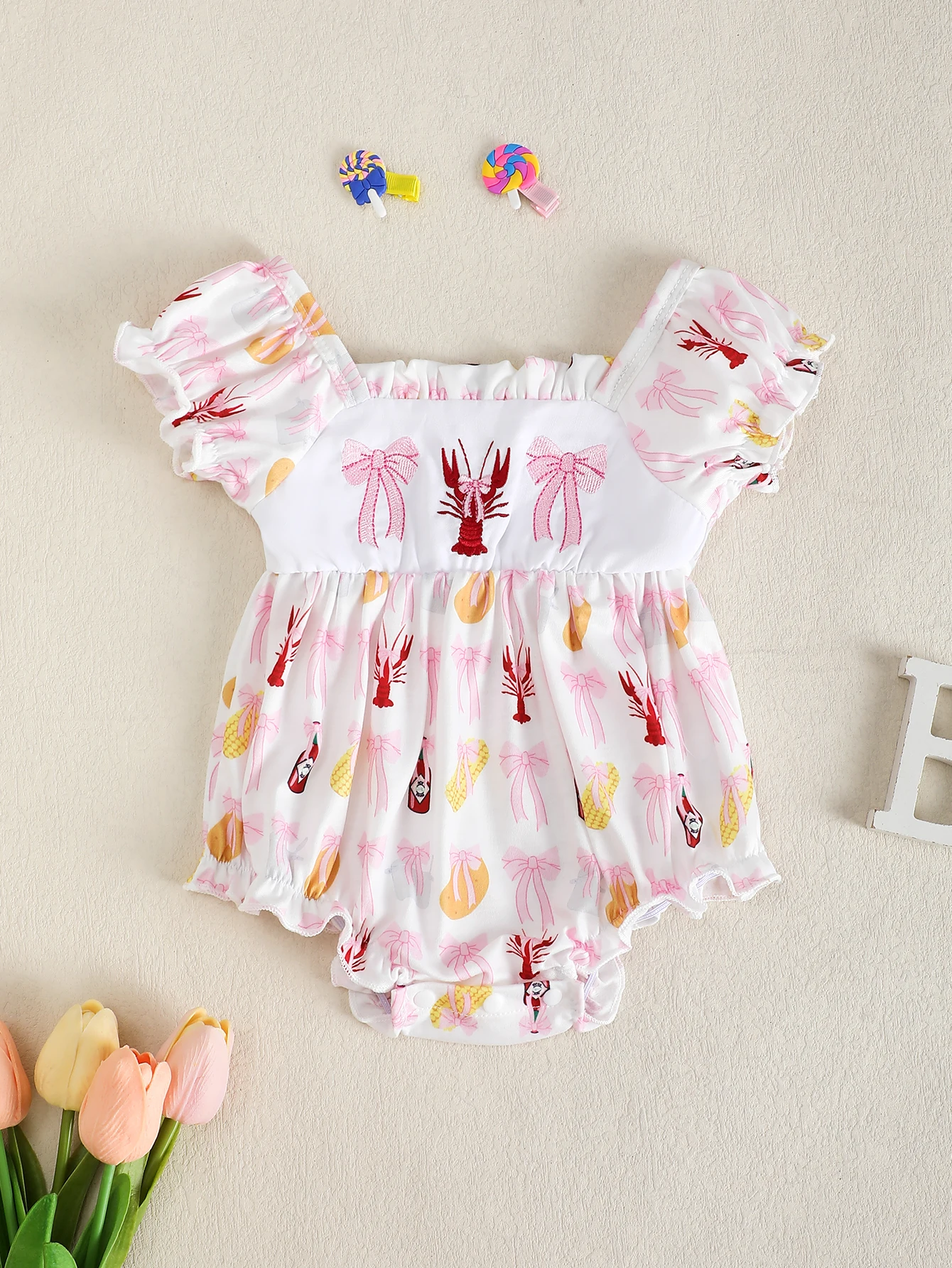 Cute Baby Girl Lobster Pattern Onesie Infant Clothing Toddler Romper Comfortable Soft Fabric Baby Outfit