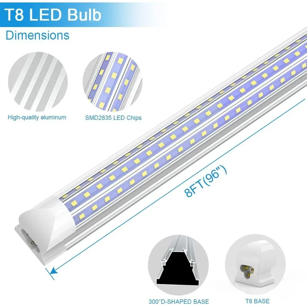 

, 90W 11700LM 6000K Холодный белый, съемные светодиодные трубчатые светильники T8, D-образная форма, 8-футовые светодиодные лампы для магазинов для гаража, 12 шт.