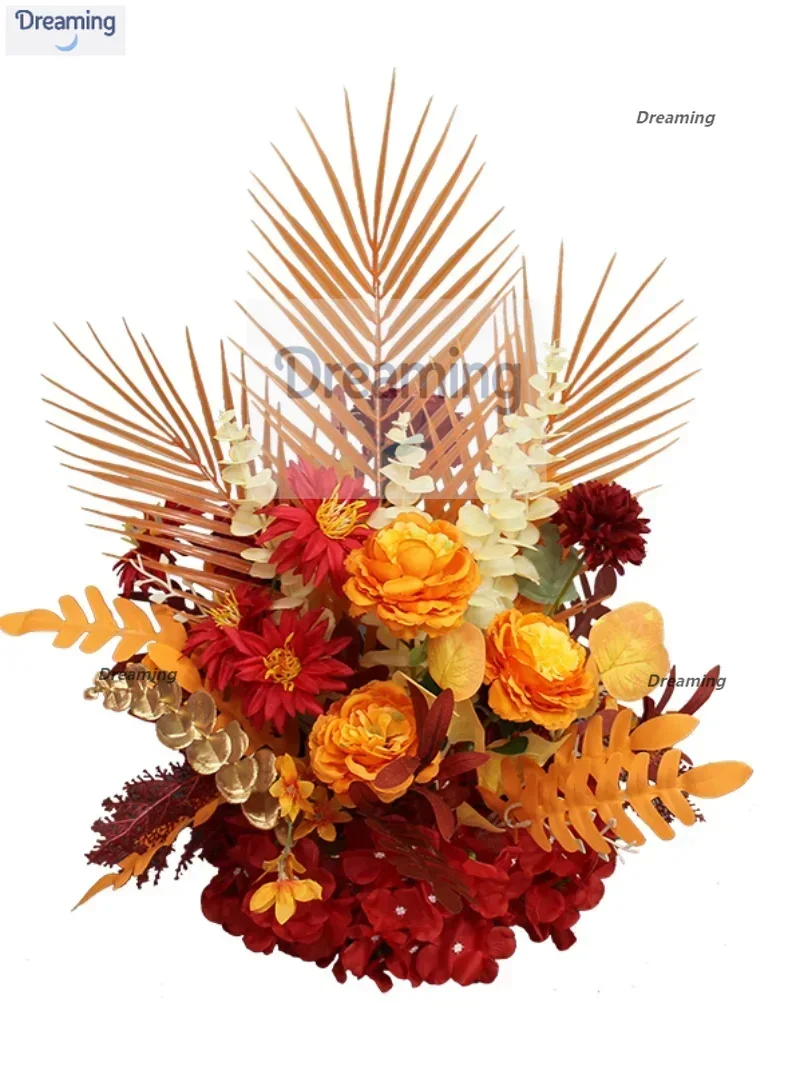 

The whole set of red wedding simulation flower stage runway welcome area decorative floor flower road flower row Chinese wedding