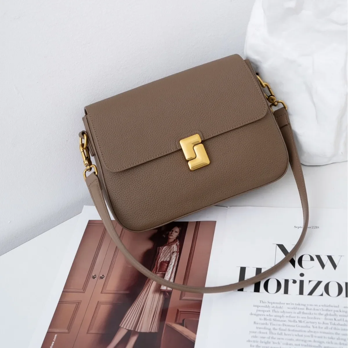 Women's Luxury Togo Leather Convertible Bag - Dual Strap Crossbody & Shoulder Purse for Everyday