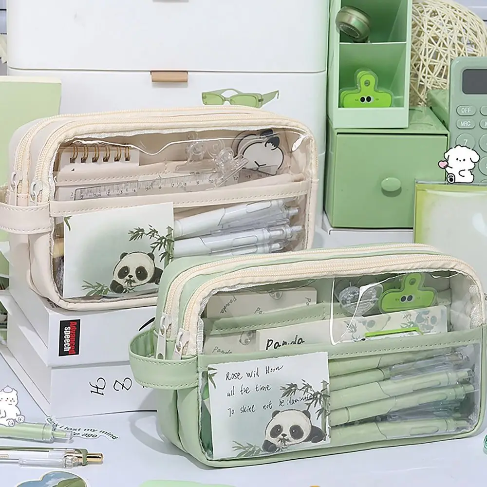 Multi-functional Pencil Case Transparent Large Capacity Pen Bag with Handle Stationery Storage Pouch Office School Supplies