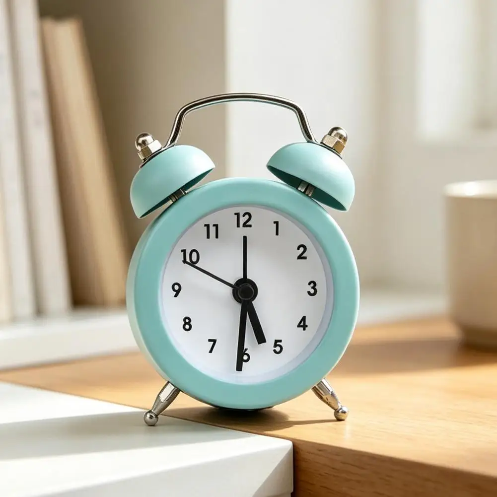 Metal Twin Bell Alarm Clock, Silent Non-Tick Bedroom Tabletop Clock, Pocket Size Clock Loud Sound Clock for Kids, Seniors