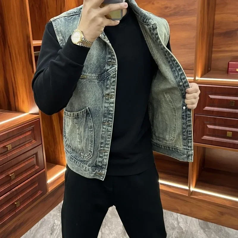 

Унисекс, приталенный жилет в стиле ретро, куртка с воротником в стиле милитари и усиленной строчкой, идеально подходит для уличной одежды ​