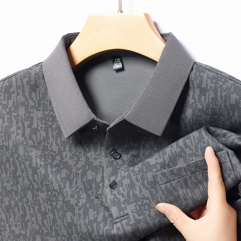 

Original Brand Men's Polo Shirt Lapel Long Sleeve T-Shirt Autumn New Solid Color Print Pocket Business Handsome Casual Menswear