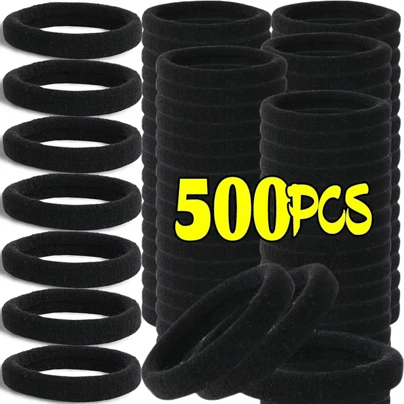 500PCS Black Basic Hair Bands Women Girls Simple High Elastic Headband Ties Rubber Ropes Scrunchies Ponytail Holders Accessories