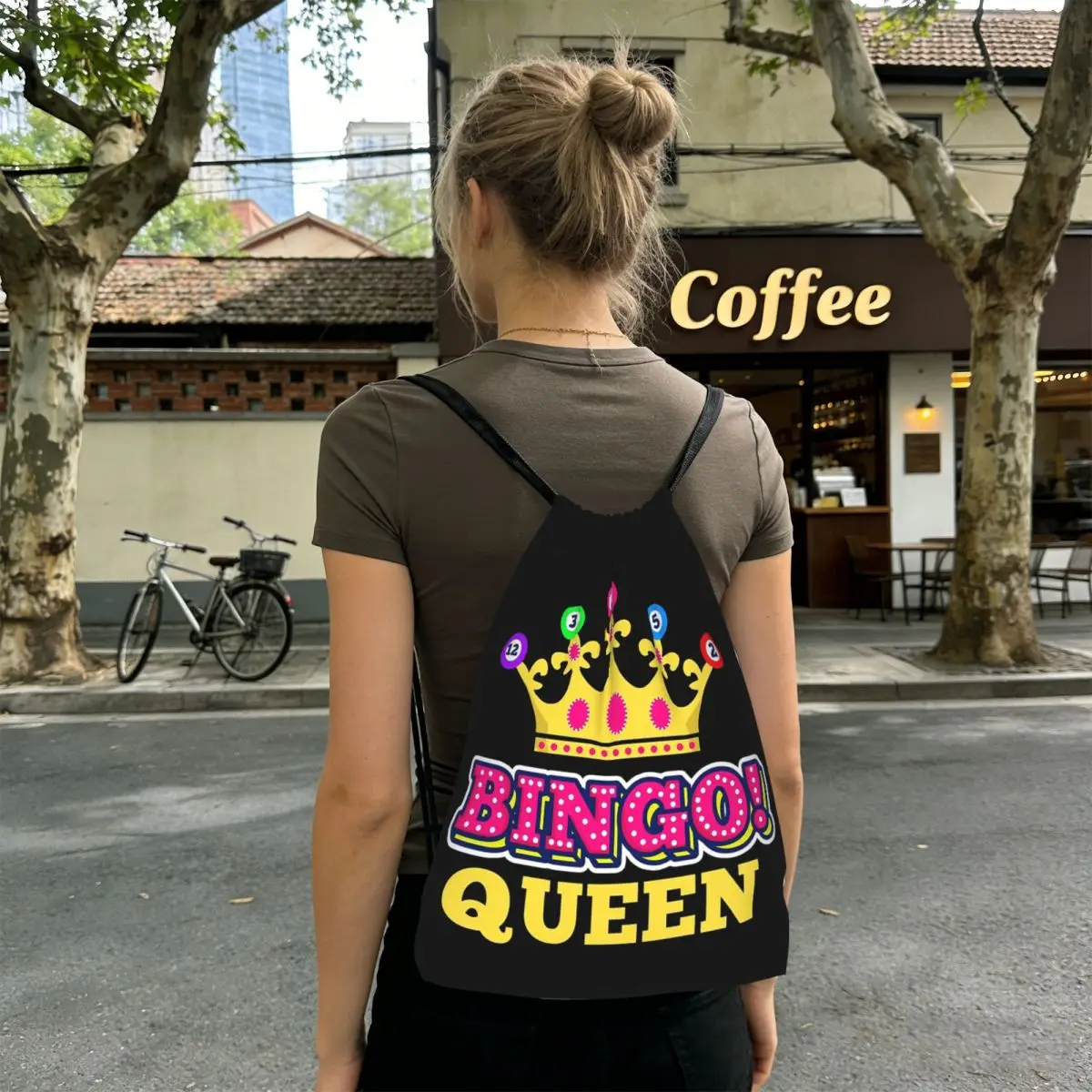 

Bingo Queen Print Backpacks Casual Drawstring Bags Sports Bag Book Bags for Man Woman School