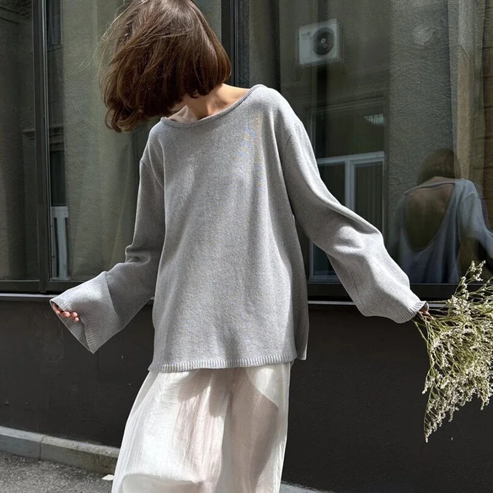 

Женские повседневные свитера: модный свободный вязаный пуловер с открытой спиной, однотонный, для уличной моды и повседневной носки, женская верхняя одежда
