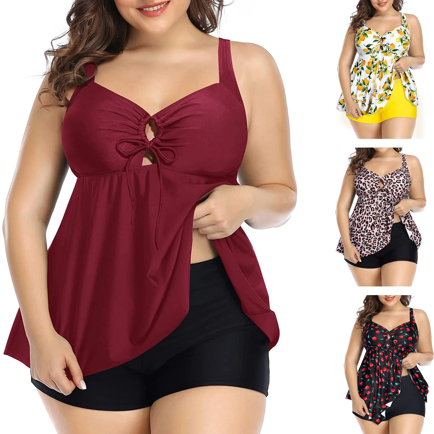 Two-Piece Swimsuit for Women, Plus Size, Full Belly, Shorts, Fat Swimwear