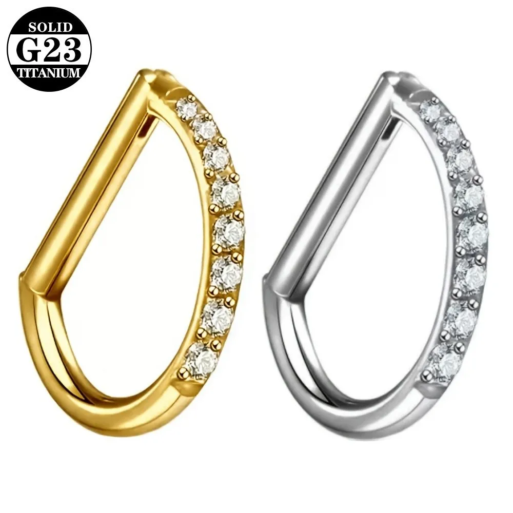 ASTM F136 Titanium Septum Ring CZ 16G D Shape Ear Cartilage Piercing Hinged Segment Clicker Body Piercing Jewelry