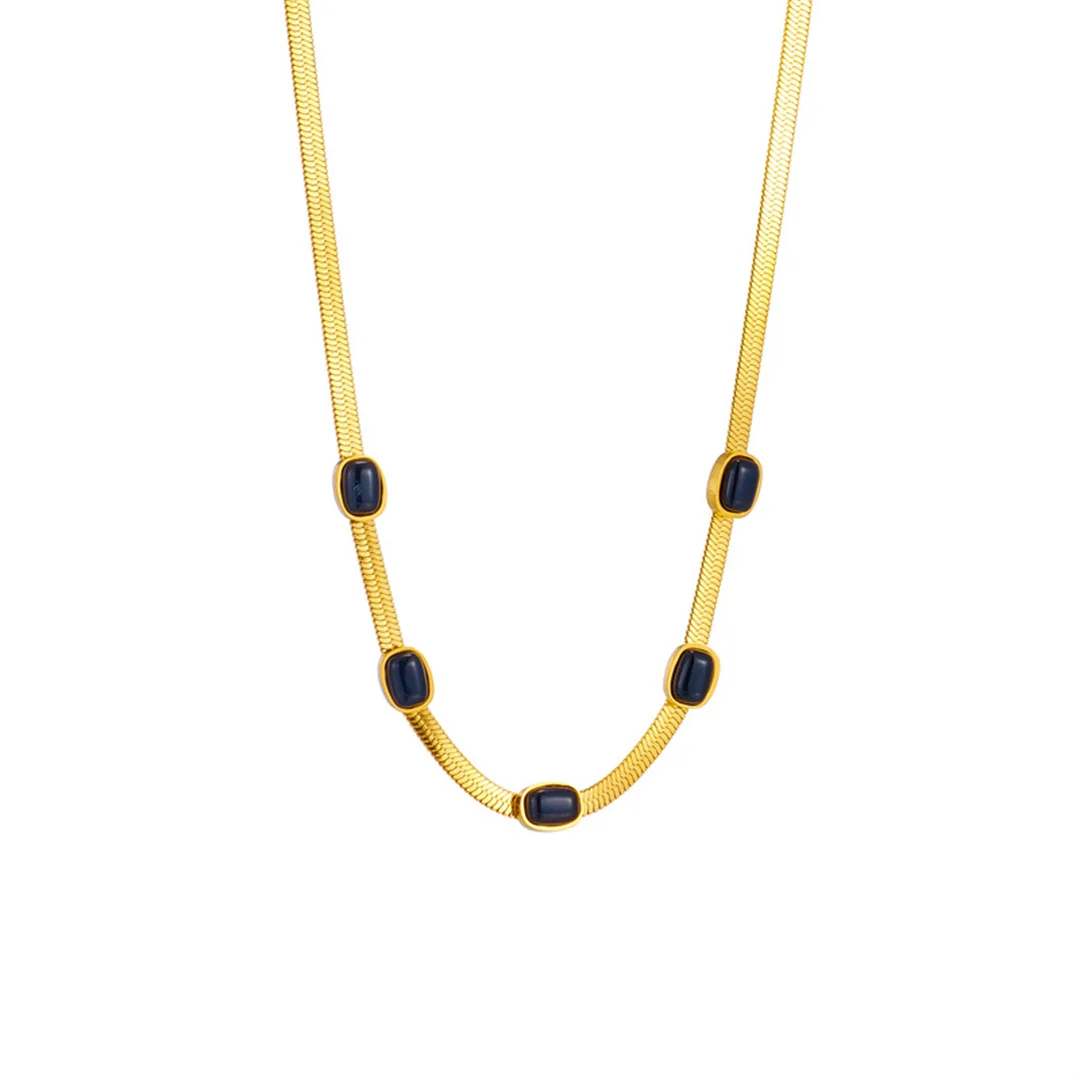 Punk Clavicle Geometry Charm Necklace Female Gold Color Stainless Steel Flat Blade Snake Chain Choker Necklace for Woman Jewelry