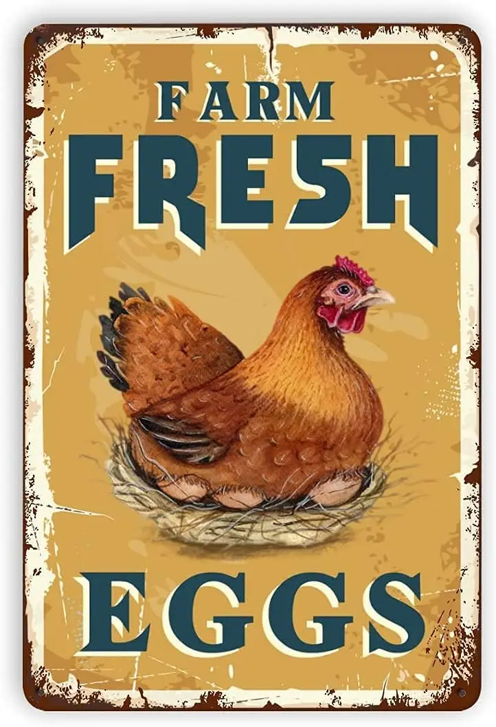 Bauernhof frische Eier Blechschilder Land Huhn Henne Hahn Blechschilder Home Kitchen Wall Decor