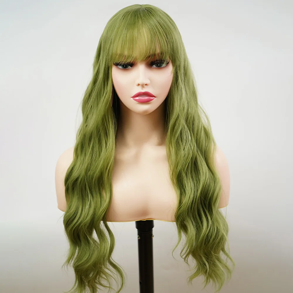 green air bangs mechanism rose net split roll hair water ripple head cover Wig