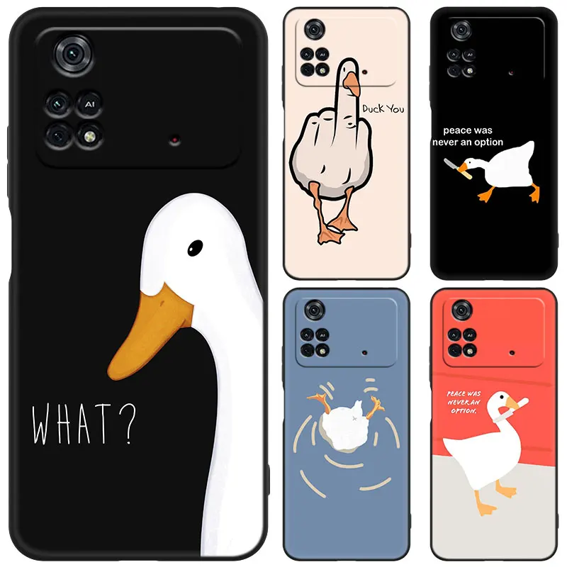 Cartoon Doubt Duck Black Phone Case For Xiaomi Mi POCO M6 Pro F5 X5 X4 X3 NFC M5S M3 M4 Pro 5G F3 F4 GT F1 F2 Cartoon Cover