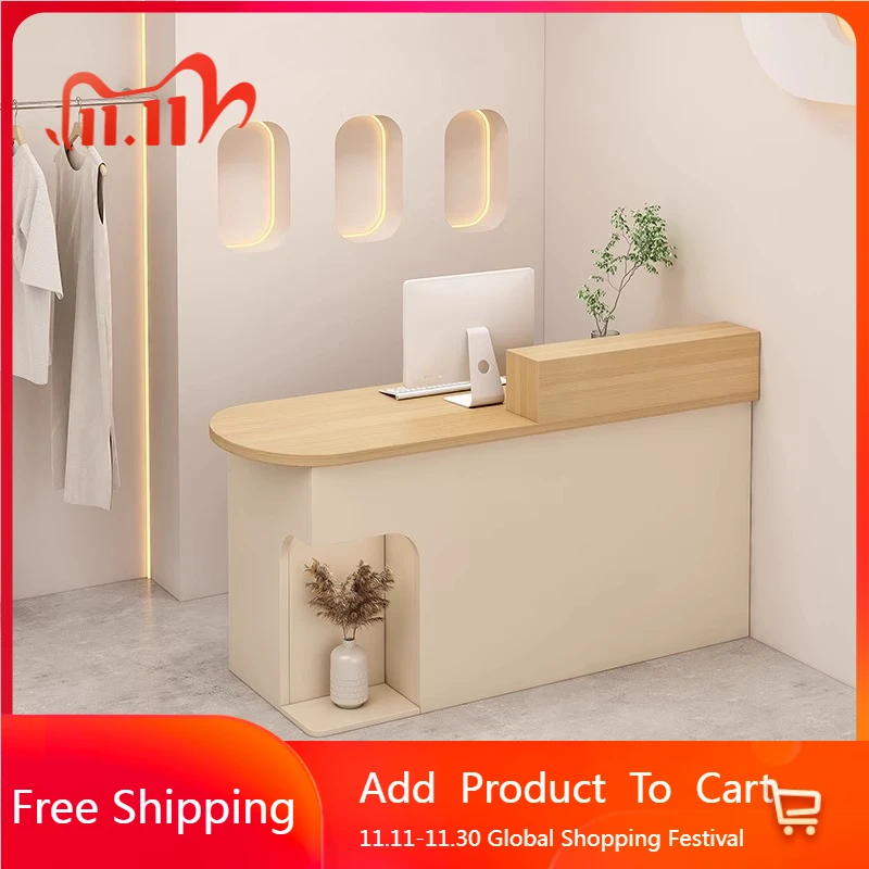 

Welcome Luxury Reception Desks Display Curved Wood Corner Reception Desks Simple Shelves Comptoire Accueil Lounge Furniture
