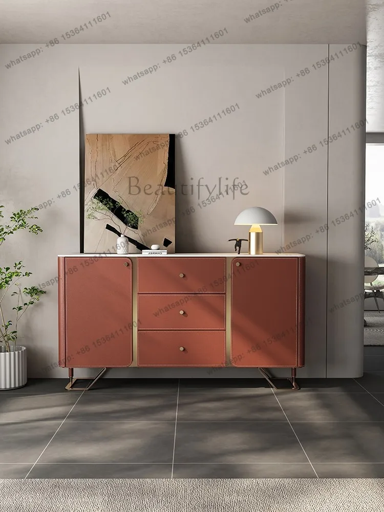 

Red side cabinet, light luxury entrance, modern simple household integrated storage and decorative cabinet against the wall