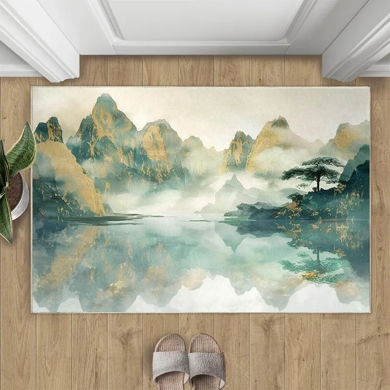 Traditional Chinese Landscape Door Mat Mountain River Pattern Welcome Rug Soft Non-Slip Carpet Artistic Home Decor Entrance Mat