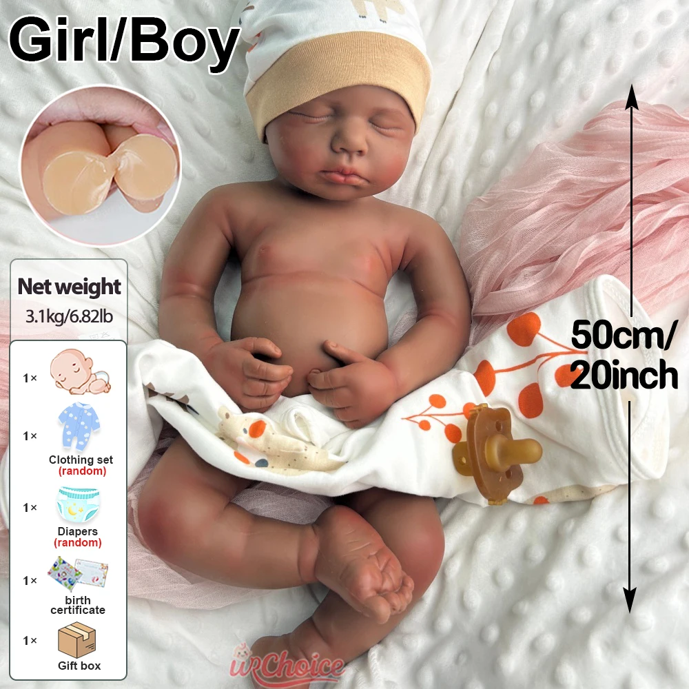 20インチの重みのあるプラチナシリコン製リボーンドール、女の子/男の子のルル、リアルで柔らかい、洗える新生児人形、不安解消ギフト