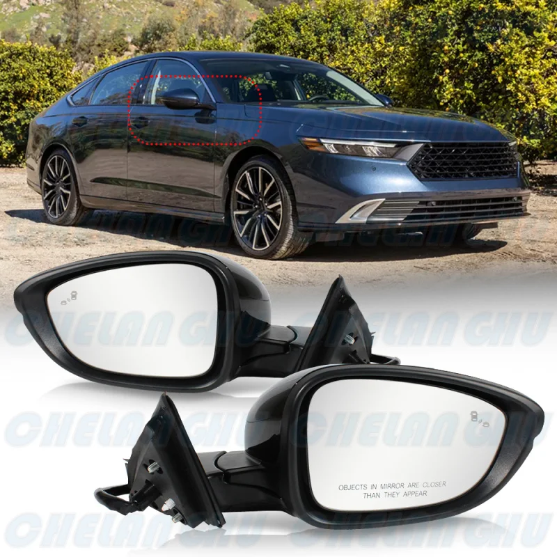 For Honda Accord 2023 2024 1 Pair 8 Pins Black Painted Heated Electric Adjust Power Fold Blind Spot Mirror Assembly