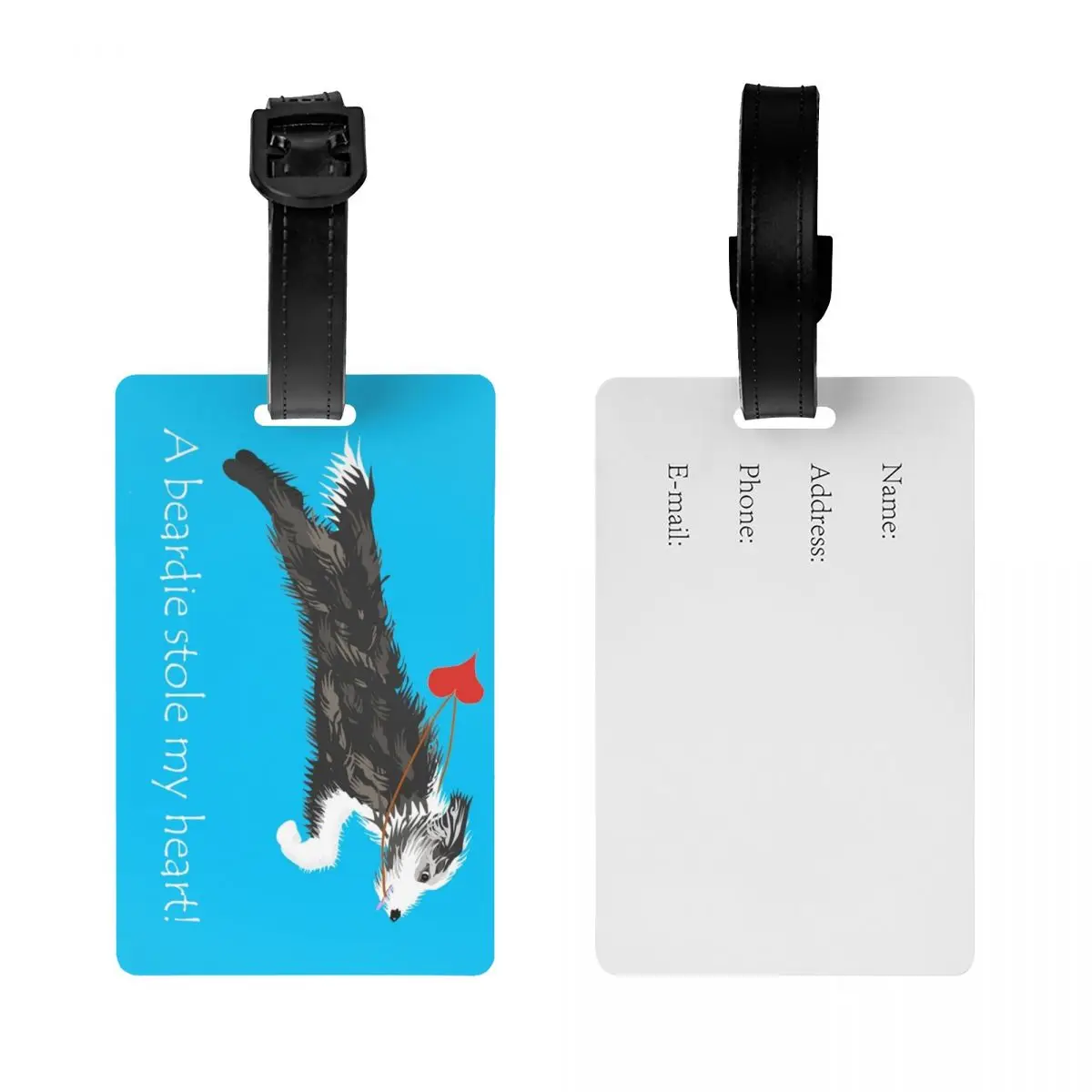 Custom Bearded Border Collie Heart Luggage Tag Privacy Protection Animal Pet Baggage Tags Travel Bag Labels Suitcase