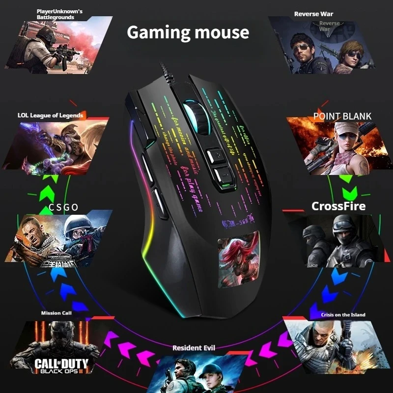 

Unsharkable J500 Gaming Mouse Wired Display Mouse Supports 9-key Macro Programming Suitable for Desktop Notebook Gamers