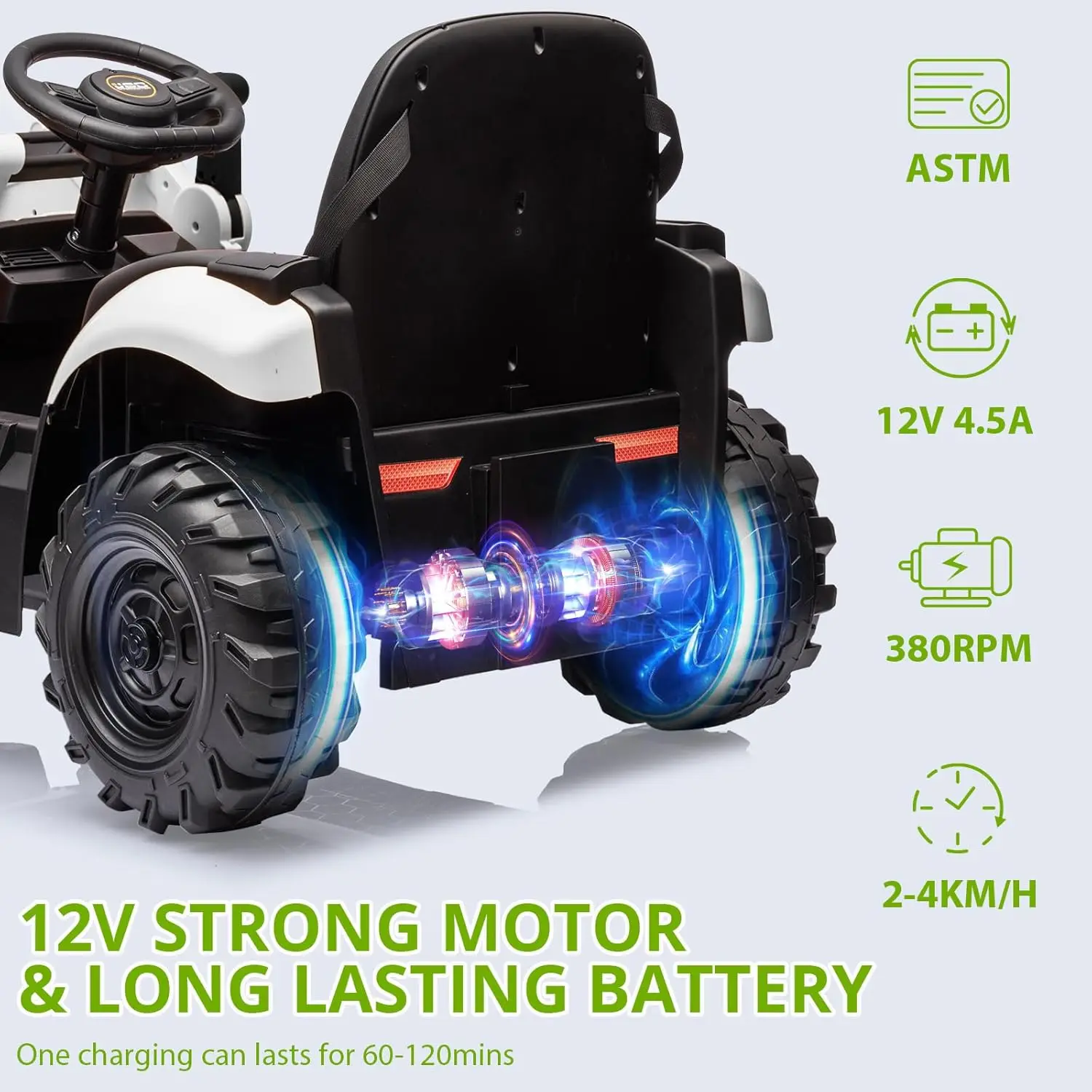 Macchinina giocattolo con terna elettrica JCB da 12 V, escavatore alimentato a batteria e giocattoli per veicoli da costruzione con pala gommata con telecomando