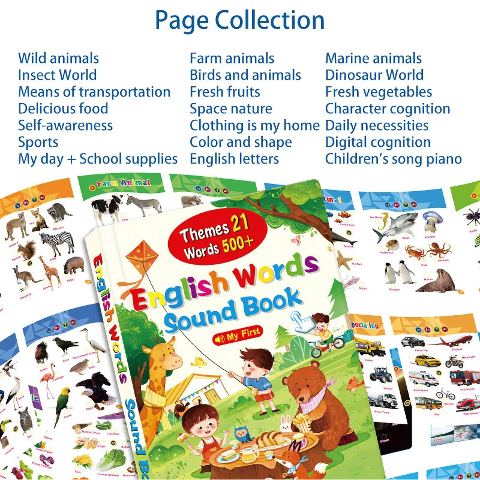 First English Words Sound Book Interactive Talking Book Early Education Language Learning Toy for Kids Home School Travel