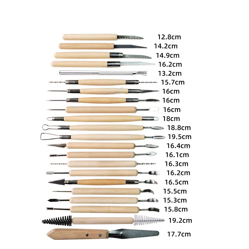 Pottery 11 piece set, 22 piece set, 6 piece set, redwood carving, making, flat wire knife, 4 punching tools, clay tools