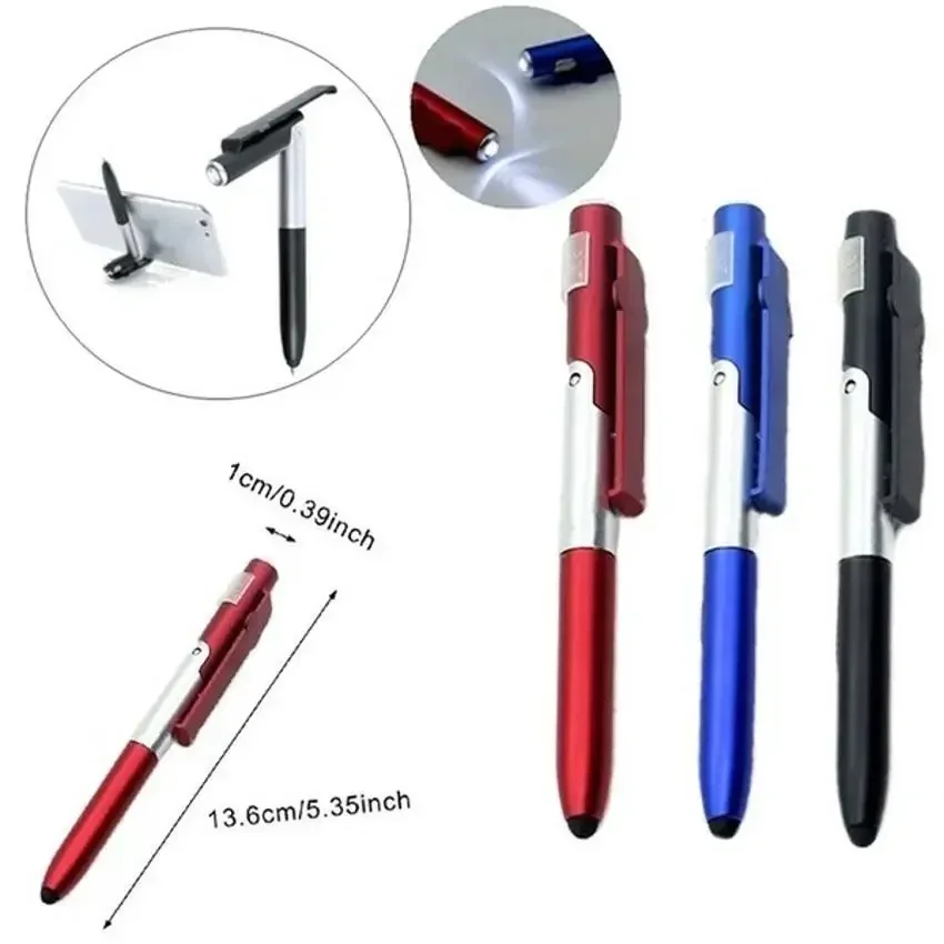 4 In 1 Multifunction Ballpoint Pen With With Led Light Fold Phone Holder Night Read Writing Pencil Creativity Student Stationery