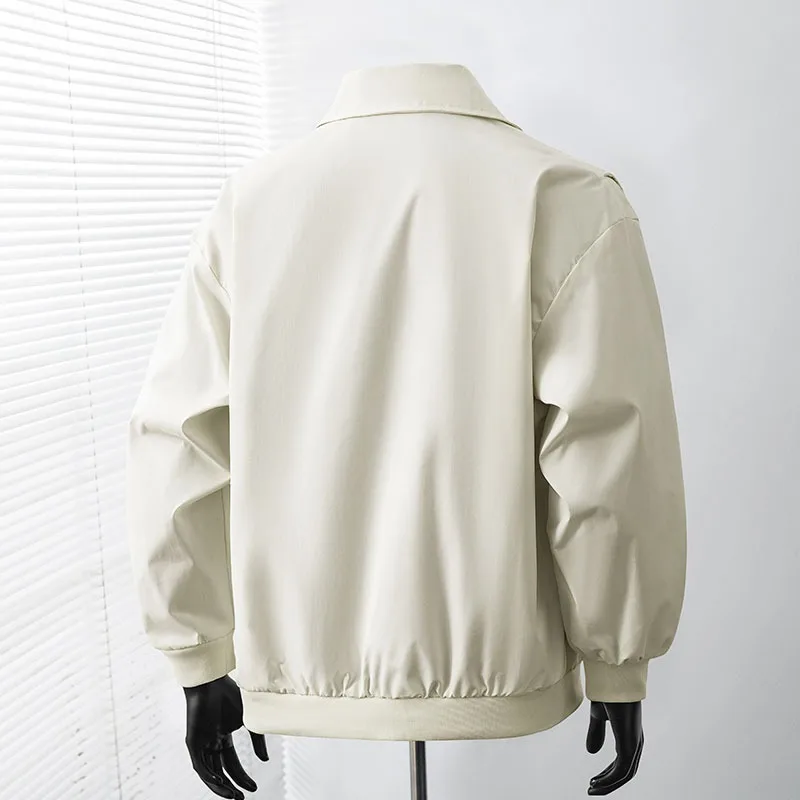 Men Lapel Collar Cargo Jacket Multi‑Zipper Pocket Design Loose Casual Windbreaker Male Daily Streetwear Outer Coat