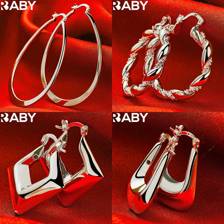 

URBABY 925 Sterling Silver Geometric Hoop Earrings For Women Charm Trend Birthday Gifts Fashion Party Fine Jewelry