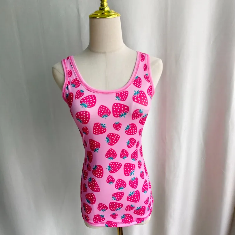Kimotimo Sweet Strawberry Print Camisole Vest Women Summer Sexy Spicy Girl Slim Outerwear Tanks Y2k Aesthetic Sleeveless Tops