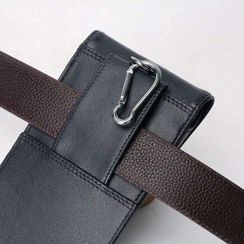 Men's ultra-thin mobile phone bag leather wear belt mobile phone fanny pack 5/5.5/6 inch mobile phone case cowhide hanging bag