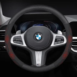 For BMW M G20 X3 X5 X6 E39 E46 E87 E90 E92 F10 F15 F25 F30 Carbon fiber Suede Leather Car Steering Wheel Cover Auto Accessories