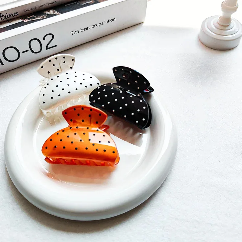 

France Style Women Black Wave Dot Design Hair Claw Barrettes Girl Fashion Hair Clip Sweet Hair Accessories Headwear