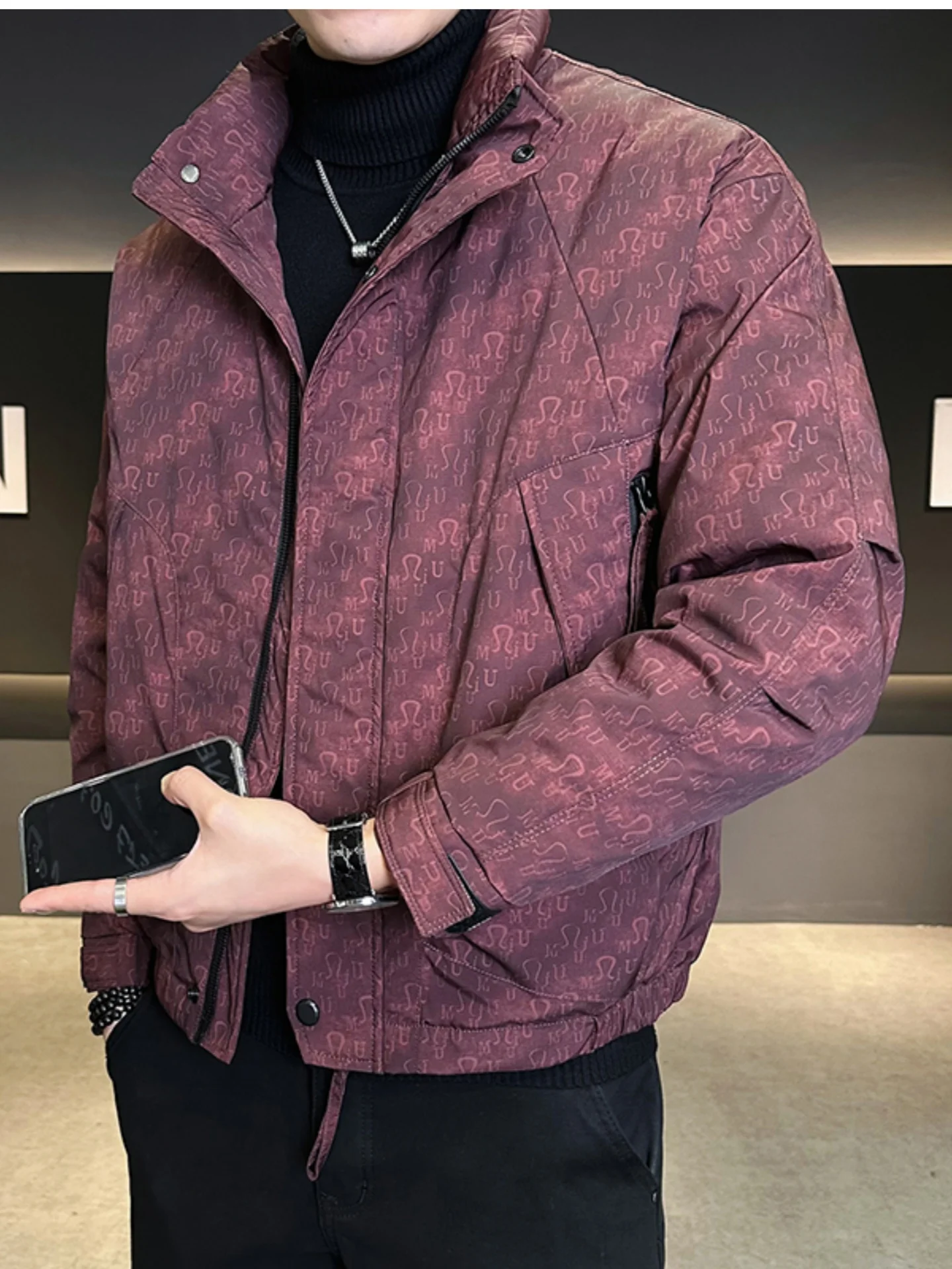 

Trendy American Sle Men's Workwear down Jaet Letter Print Stand Collar Winter Coat Faionable Outdoor Sportswear