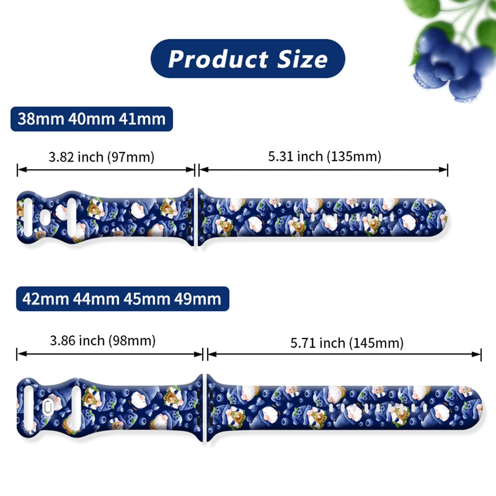 Blueberry Fairy Printed Strap for Apple Watch 11 10 9 8 7 Silicone Band Replaceable Bracelet for iWatch 46/44/42/41mm Watchband