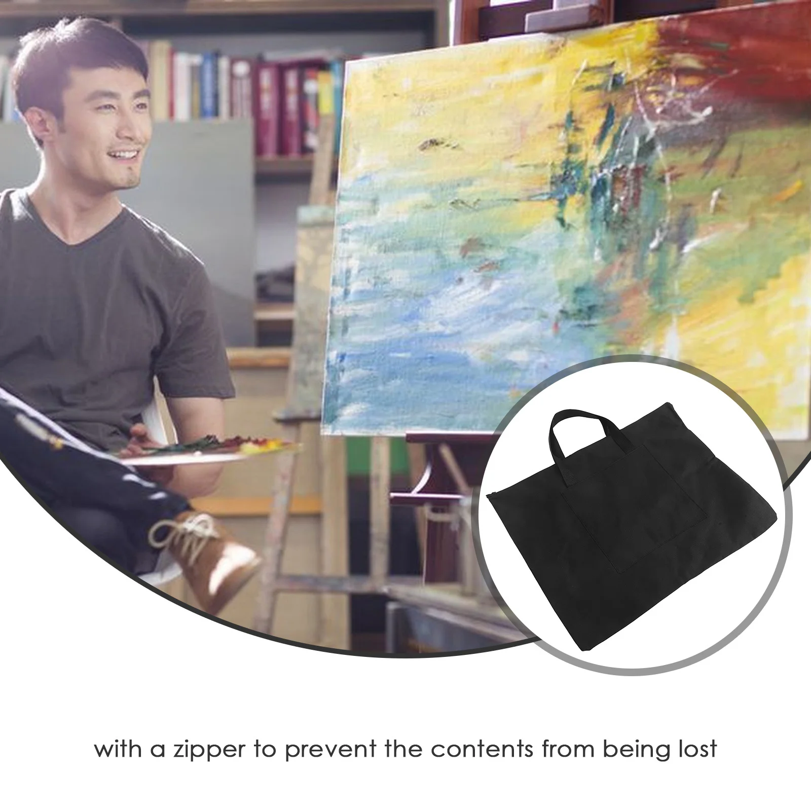 Bolsa de prancheta de lona à prova d'água, grande sacola de armazenamento, alça para esboçar lápis, tintas, bolsa preta para prancheta de desenho